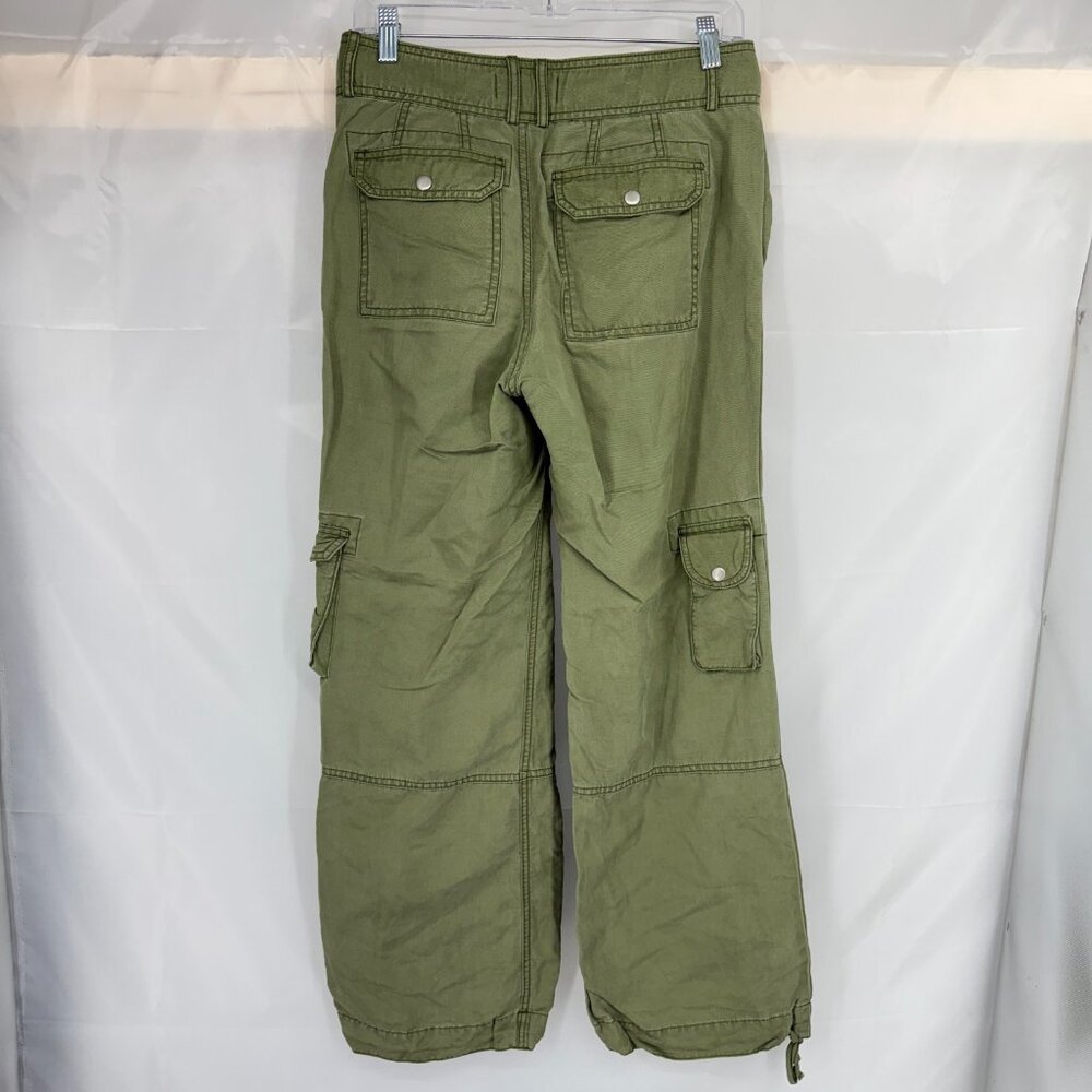 Anthropologie Women 2 Cargo Pants Army Green Pockets Wide Leg Baggy Fit Boho - Picture 2 of 9